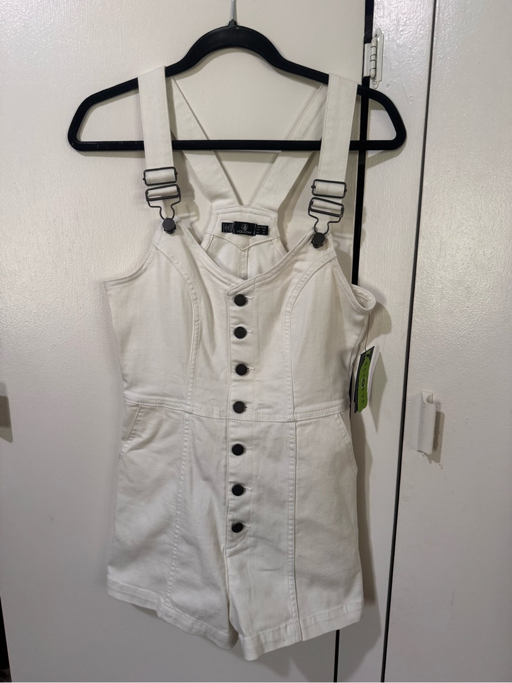 Volcom White Button-Front Denim Romper Overalls Medium NWT